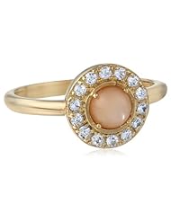 Kelly Wearstler Greenwich 18k Gold Clear Faceted Crystal Peach Moonstone Ring