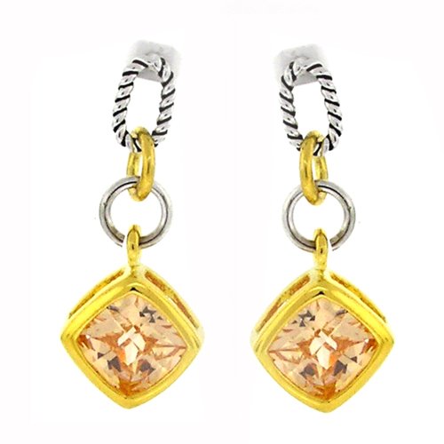 2-tone Designer-Inspired Earrings w/Champagne CZs