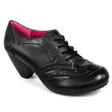 Hush Puppies Fickle Womens Leather Brouge Shoes Ladies Lace Up Heel - Black