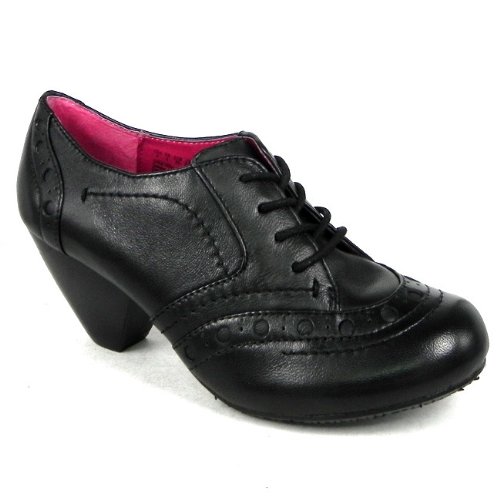 Hush Puppies Fickle Womens Leather Brouge Shoes Ladies Lace Up Heel - Black