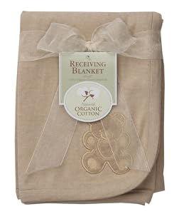 American Baby Company Organic Embroidered Receiving Blanket, Mocha