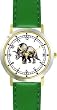 Triceratops Dinosaur Animal - WATCHBUDDY&reg; DELUXE TWO-TONE THEME WATCH - Arabic Numbers - Green Leather Strap-Size-Large ( Men's Size or Jumbo Women's Size )