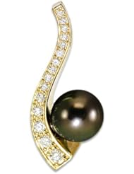 Tahitian Black Pearl Pendant with Diamonds in 14K Yellow Gold (9-10mm)