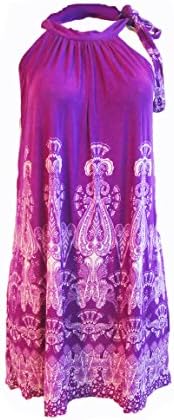 Women's Summer Printed Beach Casual Sleeveless Sundress (L, Purple)