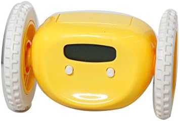 Creative Digital LCD Display Running Alarm Clock Runaway Moving Wheels Room Decorative Clock (Yellow)