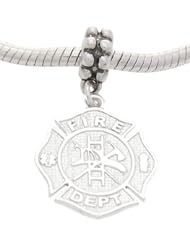 Sterling Silver One Sided Fireman Symbol Maltese Cross Dangle Bead Charm