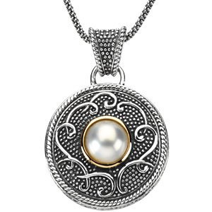 Genuine IceCarats Designer Jewelry Gift Sterling Silver & 14K Yellow Gold Freshwater Cult Prl Necklace. 10.00 Mm Freshwater Cultured Pearl Necklace Freshwater Cult Prl Necklace In Sterling Silver & 14K Yellow Gold