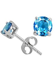 Tommaso Design (tm) Round Genuine Blue Topaz Earring Studs in 14 kt White Gold