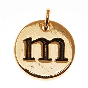 22K Gold Plated 1/2 Inch Round Alphabet Charm Lowercase Letter 'm'