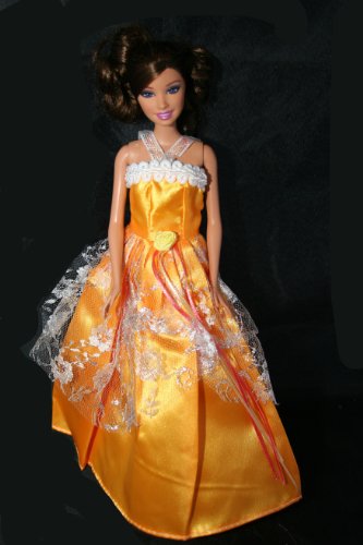 Gold Barbie Sized Doll Party Dress
