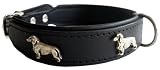 Robustes Lederhalsband mit Dackel Motiven - 37 x 2,6cm - schwarz Top Qualität