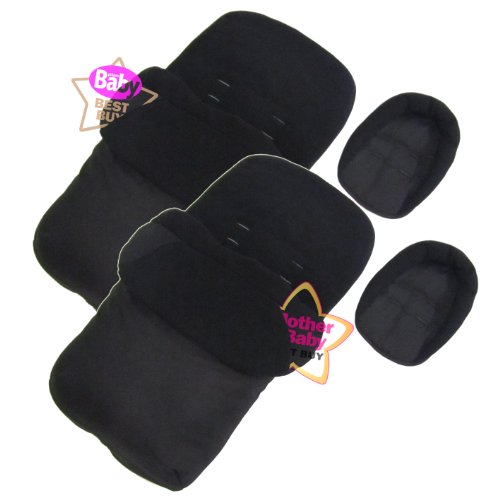 x2 BLACK LUXURY FOOTMUFFS WITH POUCHES AND HEADHUGGERS TO FIT HAUCK ROADSTER DUO TWIN DOUBLE STROLLER