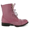 W2 New Womens Pink Army Lace Up Military Boots Size 3-8