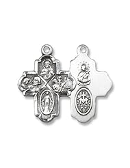 Sterling Silver 4-Way Pendant Sterling Silver Lite Curb Chain Cross Crucifix Medal