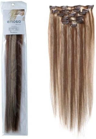 Emosa 7Pcs 70g 100% Real Full Head Remy Human Hair Clip In Extensions #4/613 Medium Brown Mixed With Light blonde Silky Soft by Goalswin