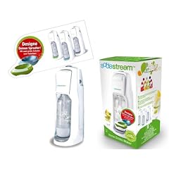SodaStream 1312111490 Wassersprudler Jet wei� inklisiv 1x PET-Flasche 1 Liter, 1x SST-Alu Zylinder 60 Liter, 2 gratis Tropfschalen gr�n und aquamarine