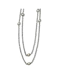 Sterling Silver with 14k 5-5.5mm Freshwater Cultured Pearl 30in Necklace
