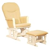Athena Deluxe Glider Rocker and Ottoman with Beige Cushion (White)