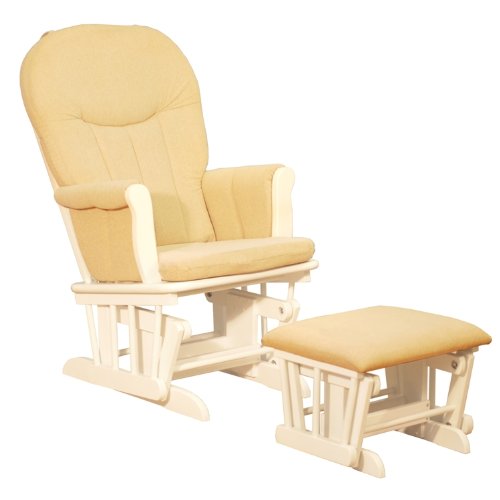 Athena Deluxe Glider Rocker and Ottoman with Beige Cushion White