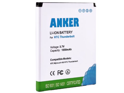 Anker® 1550mAh Li-ion Battery For HTC ThunderBolt 4G, HTC MyTouch 4G; Fits PD42100 - White