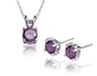 Sterling Silver 6mm Round Amethyst Stud Earring and Pendant Set, 18"