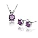 Sterling Silver 6mm Round Amethyst Stud Earring and Pendant Set, 18"