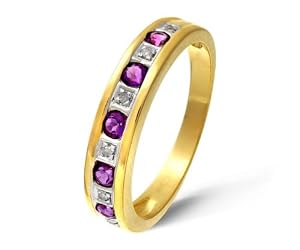 Bague Femme - Or jaune (9 carats) 2.45 Gr - Améthyste - Diamant 0.02 Cts - T 64.5