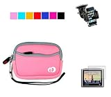 Durable Carry Case for 4.3 inch GPS Garmin Nuvi 260W 205W 1690 Magellan Roadmate 1420 4350 1412 Tomtom Xl 340tm Xl 335t 330s GPS + Screen Protector + Car Mount (Baby Pink)