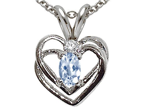 0.27 cts Genuine Aquamarine and Diamond Heart Pendant - 14kt White or Yellow Gold