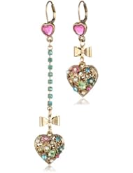 Betsey Johnson "Fairyland" Multi-Charm Heart Mismatch Drop Earrings