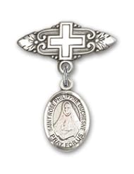 Sterling Silver Baby Badge with St. Rose Philippine Charm and Badge Pin with Cross
