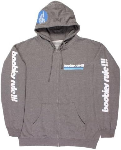 Boobies Rule Fullzip Awareness for Breast Cancer Mens Hoodie (Gray Heather, 2X-Large)