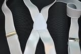 Satin finished WHITE formal suspenders X-back gold clips