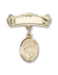 Gold Filled Baby Badge with St. Ursula Charm and Arched Polished Badge Pin