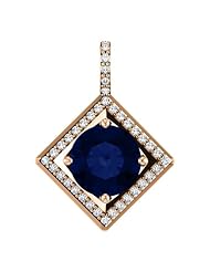 18K Rose Gold 8.00mm Round Cut Chatham Created Sapphire and Diamond Pendant