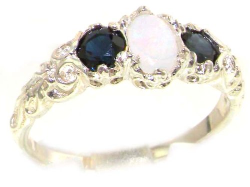 Click To Ladies Solid Sterling Silver Natural Opal & Sapphire English Victorian Trilogy Ring - Finger Sizes 5 to 12 Available Details... Ladies Solid Sterling Silver Natural Opal & Sapphire English Victorian Trilogy Ring - Finger Sizes 5 to 12 Available