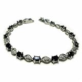 Sterling Silver Bracelet with Genuine Diamond accents Black Genuine Sapphire stones