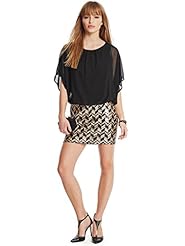 Round Neck Short Fitted Shirred Keyhole Sequined Draped Dolman Polyester Chevron Print  Dress