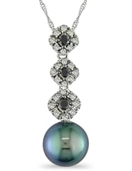 14k Gold Black Pearl and 1/4ct TDW Black and White Diamond Necklace (8-9 mm
