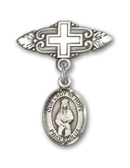 Sterling Silver Baby Badge with Our Lady of Hope Charm and Badge Pin with Cross