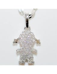 Baby Girl Pendant 10K White Gold 0.18ct Diamonds Pave Small charm 11mm Mothers