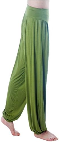 YiMo Women's Solid Color Modal Cotton Soft Yoga Sports Dance Elastic Harem Pants, Grass Green, XX-Large