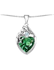 Original Star K (tm) Large Loving Mother With Child Family Pendant With 12mm Heart Shape Simulated Emerald in .925 Sterling Silver