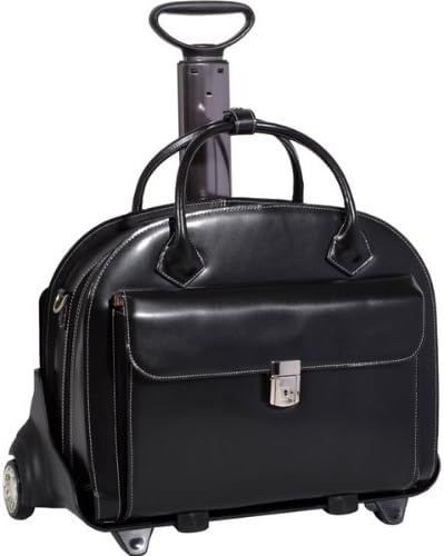 McKlein 15.4" Glen Ellyn Black Italian Leather Detachable-Wheeled Ladies' Notebook Briefcase
