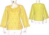 Lady Shirt Cotton Long Sleeve Top Blouse Chikan Embroidery Size XL