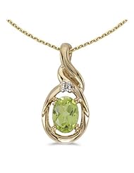 10k Yellow Gold Oval Peridot And Diamond Pendant with 16" Chain
