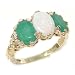 Victorian Design Solid English Sterling Silver Natural Large Opal & Emerald Ladies Ring - Size 10 - Finger Sizes 5 to 12 Available