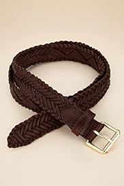 Leather Square Buckle Chevron Weave Belt