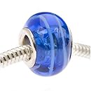 Beadaholique Murano Style Glass Lampwork Pandora Compatible Beads, 14mm, Cobalt Blue Stripe