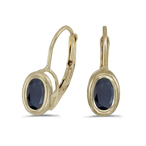 14k Yellow Gold Oval Sapphire Bezel Lever-back Earrings